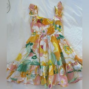 Never worn Janie and Jack orange and pink floral dress, size 7.